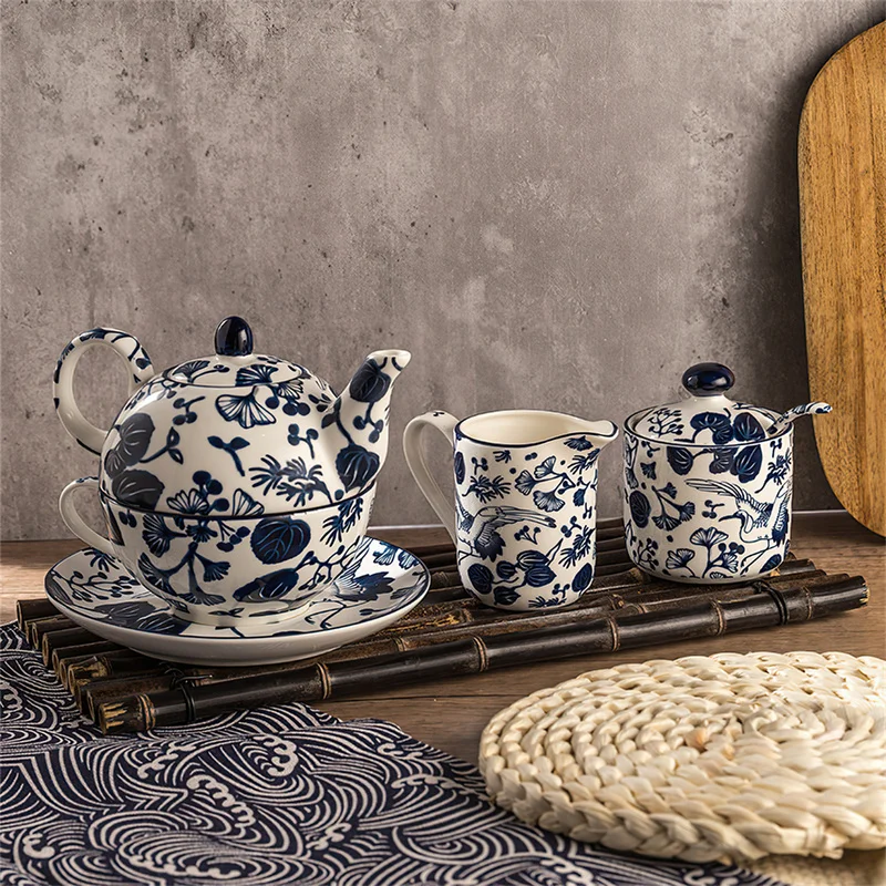 Coffee Tea And Sugar Set - Keramische koffie theeservies Koreaans blauw en
