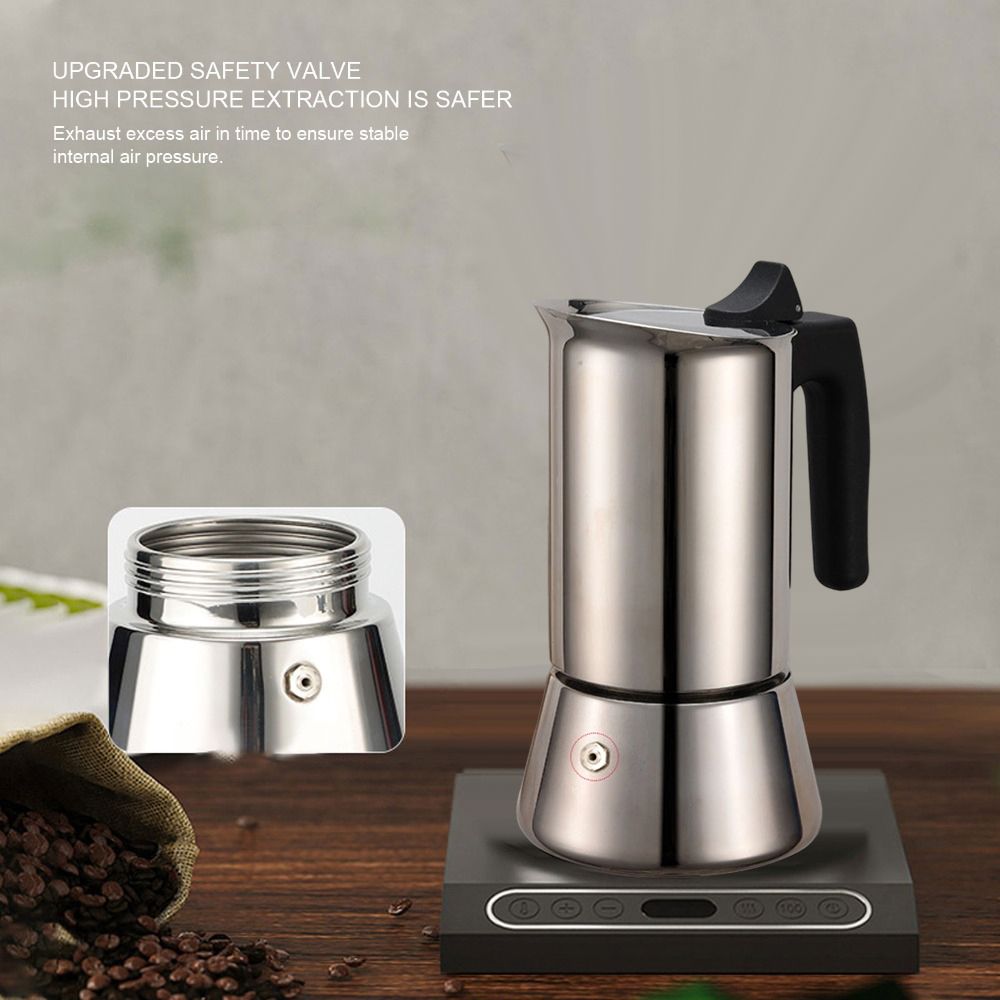 Moka Pot Stove - Roestvrijstalen Moka Pot Grote Capaciteit Zilverkleurige