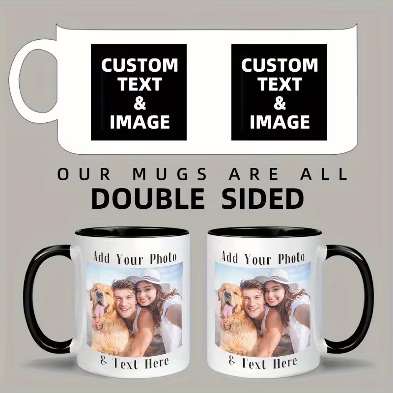 Coffee Tea Name - Gepersonaliseerde dubbelzijdige foto-tekst-logo keramische koffiemok, persoonlijk